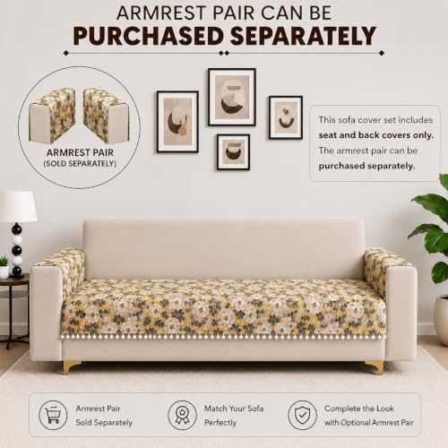 Image of Homerz Premium Printed Quilted Velvet Sofa Slip Cover Protector with Tassels, Sofa Mat, Exact Size, Antislip Cover (Antique Garden, 3 Seater, Half)