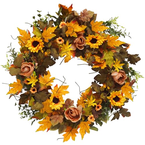 Large-Fall-Wreath-28-inch-Fake-Fall-Maple-Leaves-Wreaths-with-Sunflowers-Berries-Fall-Flower-Wreath-Decor-for-Front-Door-Outside-Home-Wall-Porch-Thanksgiving-Halloween-Party Large Fall Wreath 28 inch Fake Fall Maple Leaves Wreaths with Sunflowers Berries Fall Flower Wreath Decor for Front Door Outside Home Wall Porch Thanksgiving Halloween Party