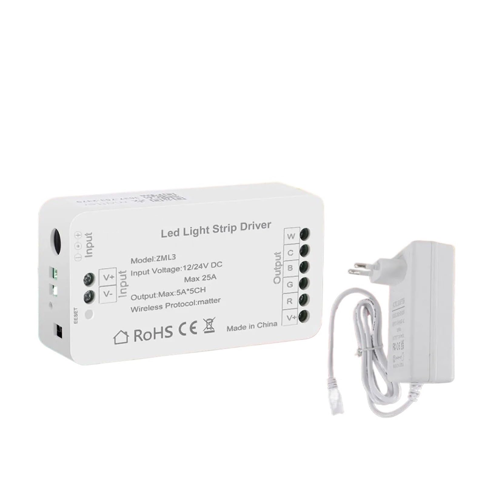 Controlador LED ZML3 con regulador integrado para tiras RGBCW y conexión AU