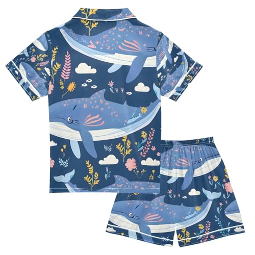 senya Whales Flowers and Plants Satin Summer Pajama Sets Silk Short Sleeve Button Down Sleepwear2