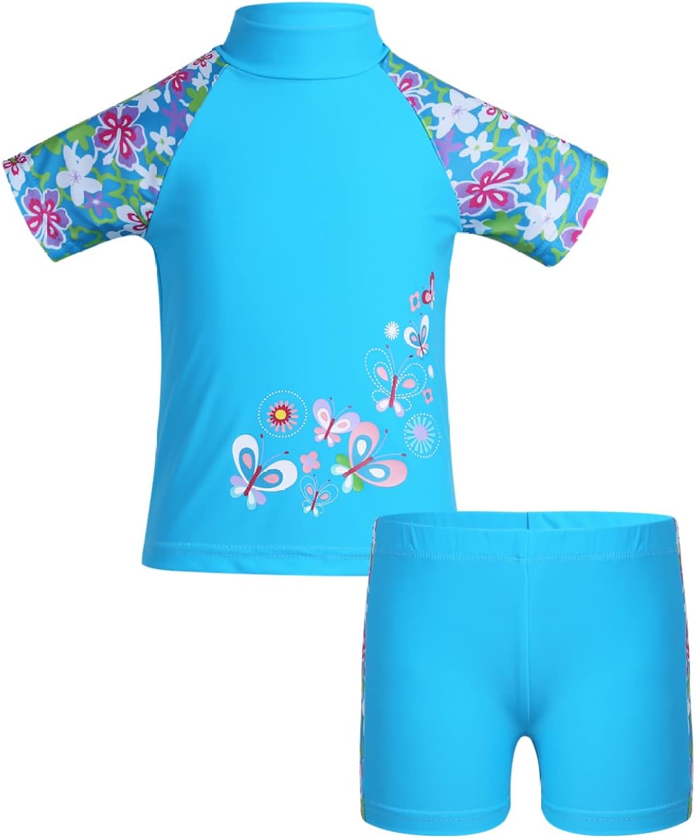 Kids Girls Two Piece Floral Rash Guard Swimsuit Tankini Set Bathing Suit Anti UV Sun Protection Swimwear