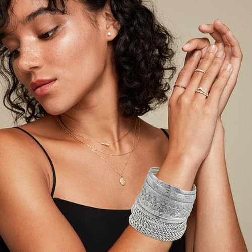 FUNOJOY Boho Bangle Bracelets for Women Multi Layer Stackable Textured Bracelets Boho Jewelrys Set for Women - 10~20Pcs3