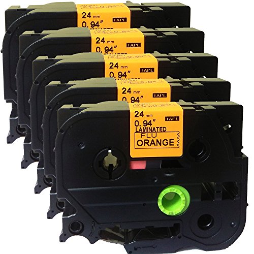 Neouza 5Pk Compatible For Brother P-Touch Laminated Tze Tz Label Tape Cartridge 24Mm X 5M (Tze-B51 Black On Fluorescent Orange) #TOP11