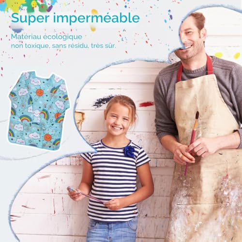 Qtuie Tablier de Peinture Enfant 2 pcs - Blouse Imperméable avec Manches pour Garçon et Fille 2-7 ans - pour École et Cuisine – vue 3