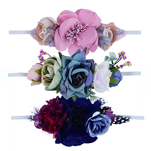 Ncmama Baby Girls 17" Headbands Big Floral Hair Bows Elastic Bands for Toddler Kids Hairbands