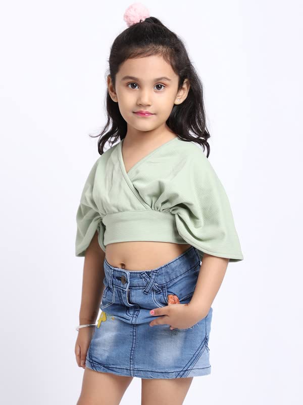 Image of ELEVANTO Crop top for Kids|V Neck Open Back Trendy Backless Crop top for Girls Crop top|Short Sleeve Summer Crop top for Girls-E24