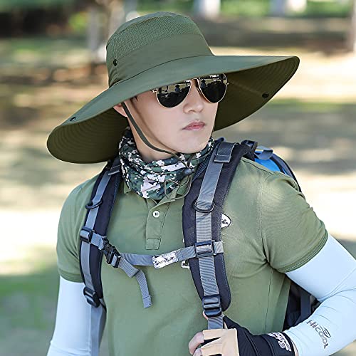 Image of HUAMULAN Wide Brim Sun Hats Men and Women Bucket Safari Fishing Hat for Hiking Garden Lawn Work Camping Outdoor