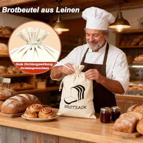 Foto von aghoer Brotbeutel Leinen Aufbewahrung Frischhalten - 4 Stück Groß Beige Stoff Brotsack Wiederverwendbare - Leinenbeutel für Brot Tasche Obst Gemüse Kartoffel（38x28cm / 68.6x14.7cm)