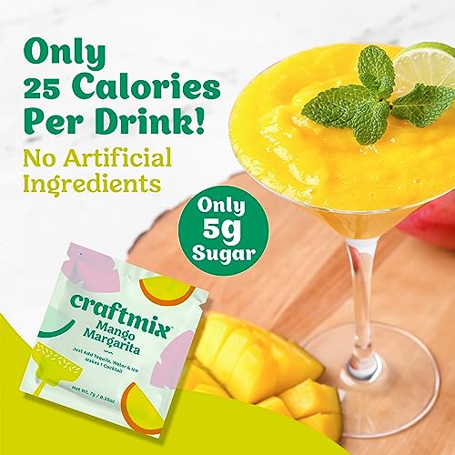 Image of Craftmix Mango Margarita Cocktail & Mocktail Drink Mixer, Pack of 24 | Skinny Mixes, Water Flavoring Packets, Made with Real Fruit, Vegan Low-Carb, Low-Sugar, Non-GMO, Dairy Free, Gluten Free