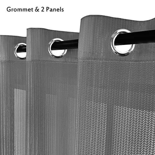 Jsfly Jacquard 2 Panels Set Sheer Curtains 84 Inch Length, Semi Sheer Grommet Solid Casual Soft Voile Drapes With Light Filter Window Treatments For Bedroom Living Room, Dark Gray, 52" W X 84" L #TOP1