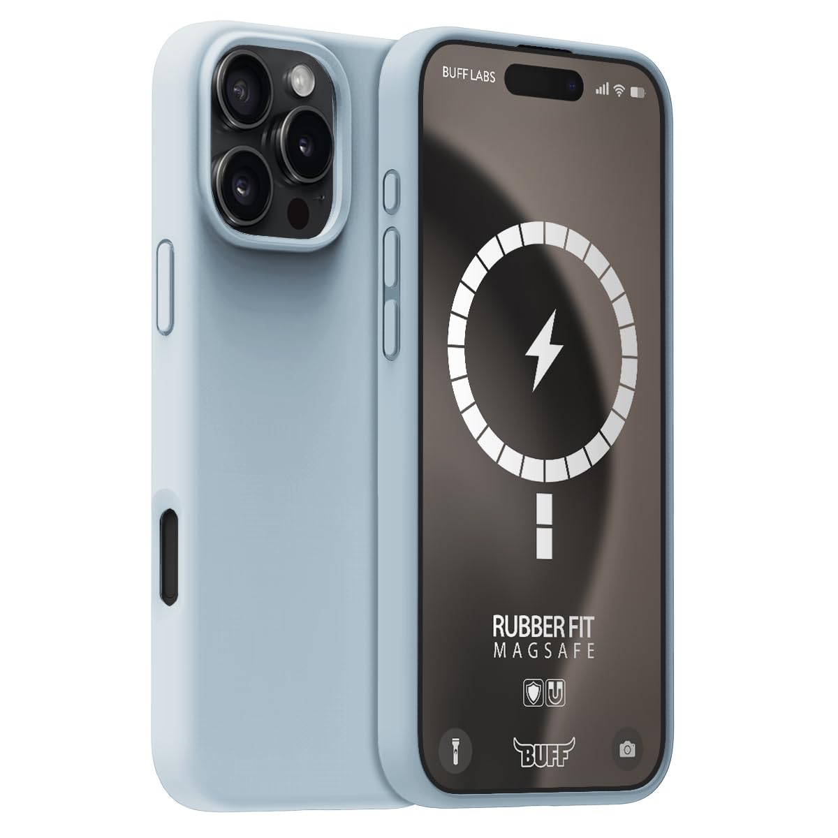 BUFF LABS iPhone 16 Pro Max ile Uyumlu Magsafe Destekli Rubber Fit Silikon Kılıf, Yumuşak, Kablosuz Şarj, Tam Koruma (Light Blue)