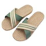 Hwayslon Fashion Unisex Linen Summer Beach Shoes Skidproof Indoor Slippers (7-8, Green)