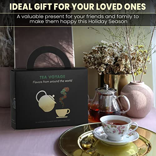 Ceremonie Tea Sampler Pack - Voyage Variety Gourmet Green, Black, And Herbal Tea Boxes Gift Set | Individually Wrapped Mesh Bags - Collection Of 32 Rich Premium Flavors - Kosher Tea Set #TOP3