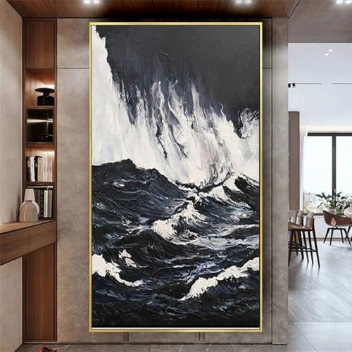 Tableau moderne tempête et vagues océaniques grande toile 140cm