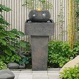 25.5' Minimalist Concrete Column Fountain with LED Lights, Modern Outdoor Water Feature for Patio and Garden, Compact Design (Grey3)