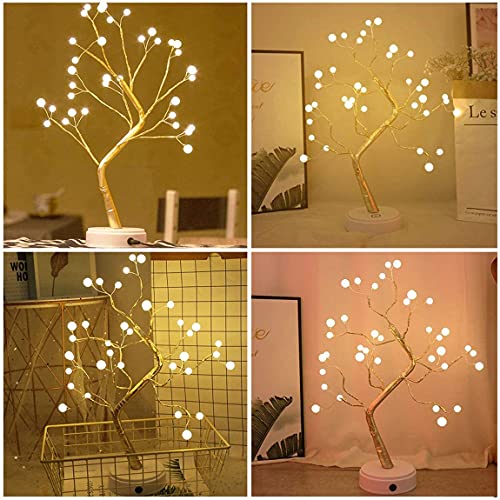 Image of Tabletop Bonsai Tree Light with 36 Pearls LED, Battery /USB Operated DIY Artificial Lamp Fairy Light Spirit Tree Christmas Sparkly Tree lamp Desktop Decoration for Bedroom Night Lights for Kids