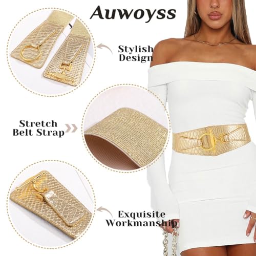 Elastic Wide Belt for Women Fashion Stretchy Leather Belt for Dress with Gold Buckle Ladies Waist Belt3