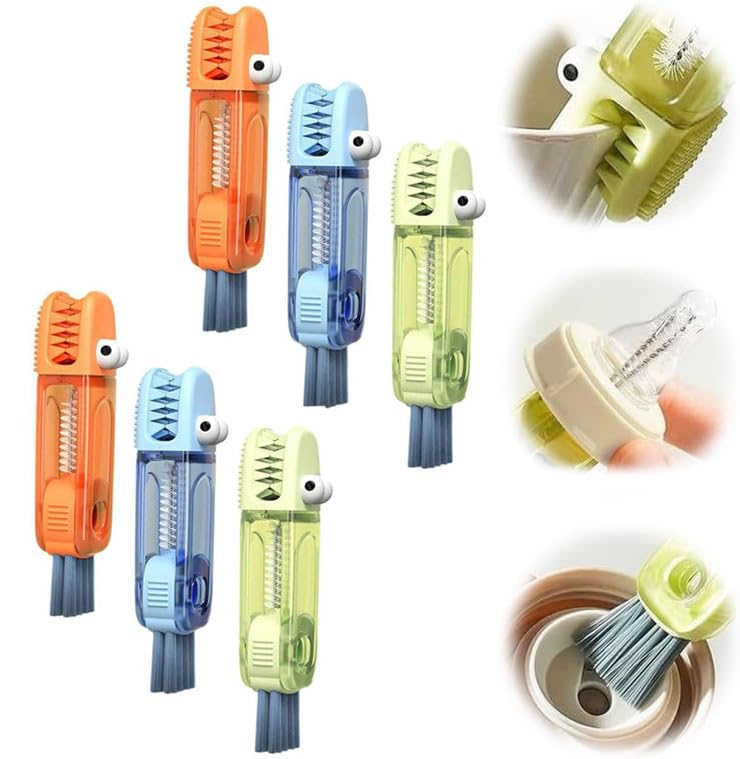 3-in-1 Cup Lid Cleaning Brush, Multifunctional Groove Cleaning Brush Set for Tight Spaces in Baby Bottles, Portable Rotating Cleaning Brush, Cup Lid Cleaner (B-6 pieces)