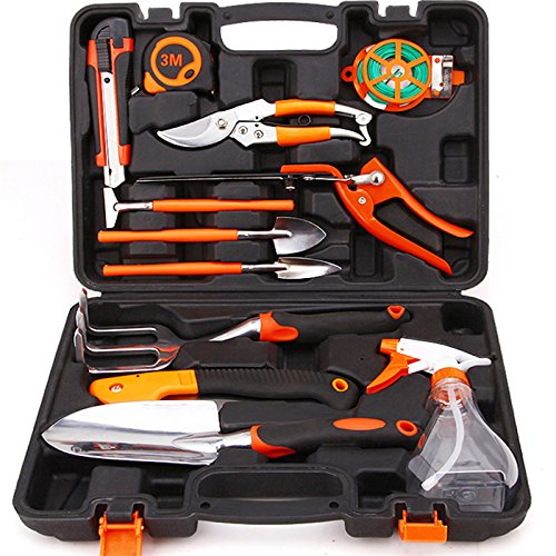 Wishlink 12 in 1 Gartengeräte-Set Pathonor Gartengeräte Langlebiges Gartenwerkzeug-Kit Gartenhandwerkzeuge mit Kellenschneider Sägen Rechen Schaufel Grasschere Gießkanne Werkzeugkasten