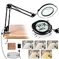 Jaenmsa 10X Magnifying Glass with Light and Stand, LED Desk Lamp with Clamp, 5 Color Mode, 10 Dimmable Levels, Hands Free for Reading Crafts Jewelry Sewing Close Work