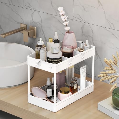 Image of SPACELEAD 3 Tier Rolling Cart with Wheels, Storage Craft Art Trolley Organizer Serving, 3 Hanging Baskets Easy Assembly, for Office, Bathroom,Living Room, Kitchen, White