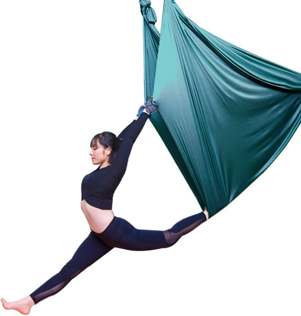 LWKBE Aerial Yoga Swing Hammock 5.5 Yards Premium Aerial Silk Fabric for Antigravity Yoga Inversion Include Daisy Chain,Carabiner with 2000 Ibs Load,Darkgreen
