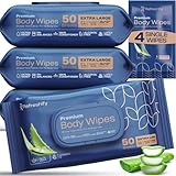 XL Aloe Vera Shower Body Wipes for Adults 8' x 12' (200 count) Adult Wipes for Elderly, Shower Body Wipes for Adults Bathing No Rinse, Vitamin E +4 Travel wipes