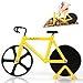 Pizza Cutter Bicycle Pizza Slicer Dual Stainless Steel Cutting Wheels with a Stand (Yellow)