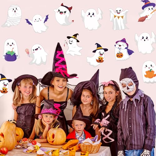 Image of 48 Pcs Halloween Cutouts, Cute Ghost Cutouts Halloween Bulletin Board Decorations Ghost Paper Cut-Outs for Home School Trick or Treat Party Chalkboard Wall Decor