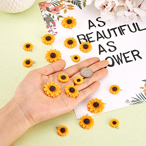 Cheriswelry 40Pcs Orange Sunflower Resin Charm Flat Back Daisy Flower Dangle Charms Beads with Loop for DIY Jewellery Making - Image 4