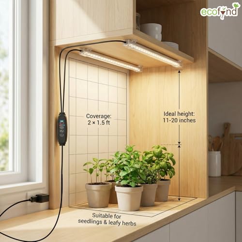 Image of ecofynd Aira2 2 Years Warranty Grow Light for Indoor Plants (Seedlings & Leafy herbs), White Spectrum Auto On /Off Automatic Timer, 2 Head 10 Watt LED Artificial Sunlight, 1.8M Wire Type C Connector