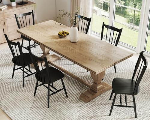 Black Wooden Dining Chairs Set of 2, Windsor Dining Chairs with Spindle High Back & Solid Wood Legs, Farmhouse Vintage Kitchen Chair for Dining Room/Restaurant, Armless