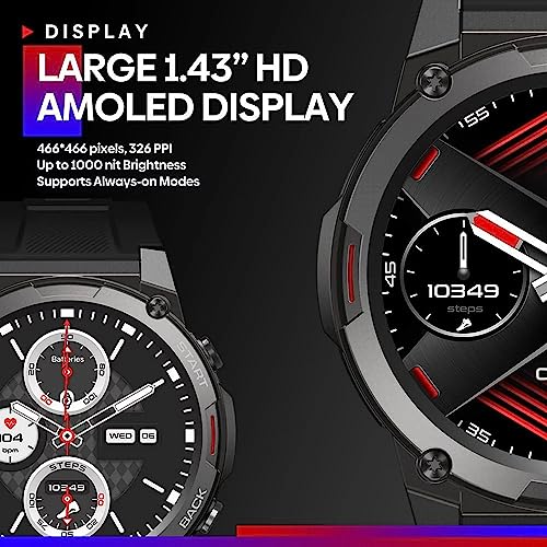 Image of Beyond-3 with 1.43 Ultra HD AMOLED (466x466 px), Bluetooth Calling, 14 Days Battery (400 mAh), 300+ Watch Faces, 3ATM & IP69K Waterproof, Rugged Military Grade Smart Watch for Men (Black)