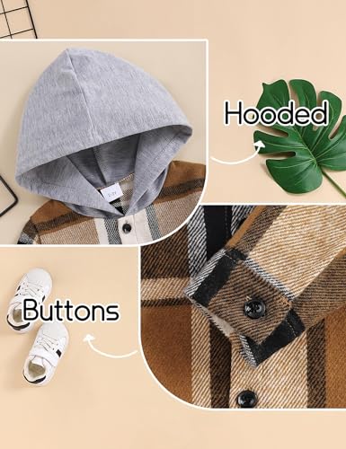Image of Fuermos Toddler Baby Boys Clothes Flannel Lattice Button Down Hooded Tops +Pants Boys Fall Winter Outfits