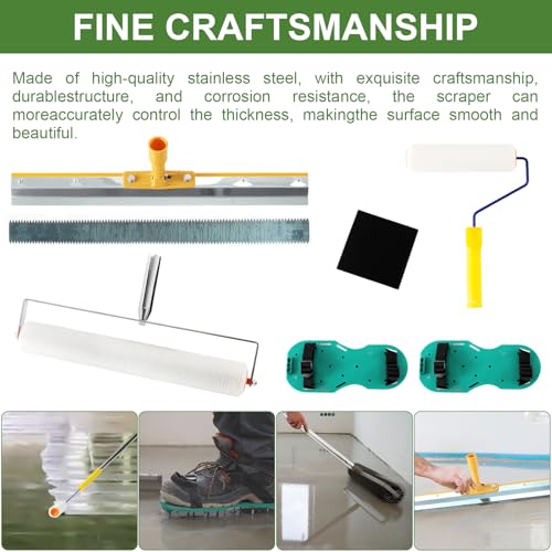 TINMAGI Bodenbeschichtung Entlüftungsroller Set, Profi Entlüftungs Set mit Entlüftungswalze 11 mm, Nagelschuhe 30 mm, Teleskopstange 160 cm, Stehrakel Großflächenrakel, für Ausgleichsmasse Boden