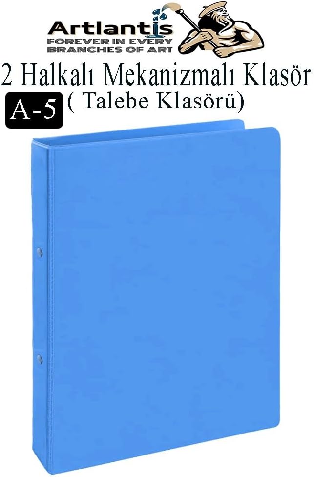 2 Halkalı Klasör 1 Adet A5 PVC Öğrenci ve Ofis Tipi Evrak Sunum Klasörü İç Cepli Otomatik Mekanizmalı Büro Okul Arşivle Açık Mavi - Görsel 2