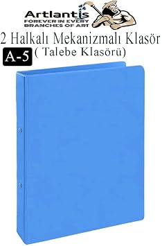 2 Halkalı Klasör 1 Adet A5 PVC Öğrenci ve Ofis Tipi Evrak Sunum Klasörü İç Cepli Otomatik Mekanizmalı Büro Okul Arşivle Açık Mavi