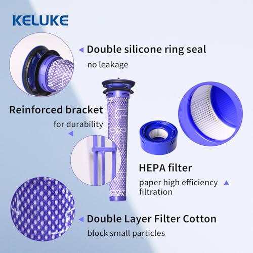 Vacuum Filter Replacement Kit for Dyson V7, V8 Animal, V8 Absolute & SV10 Cordless Vacuum Cleaners, Replaces Part # 965661-01 & 967478-01 (4P)