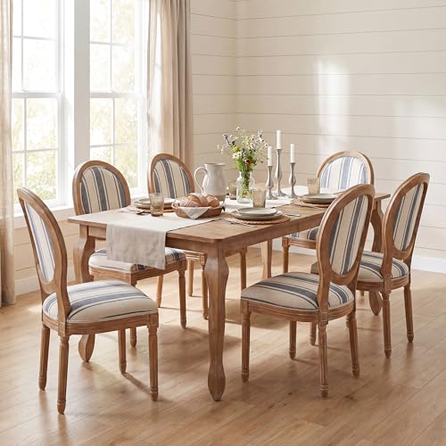 Image of Christopher Knight Home Bilas Extendable Dining Table Set for 6, Expandable Kitchen Table and Dining Chairs Set of 6, Rubberwood Dining Room Table Set for 6, Blue Vertical+Natural