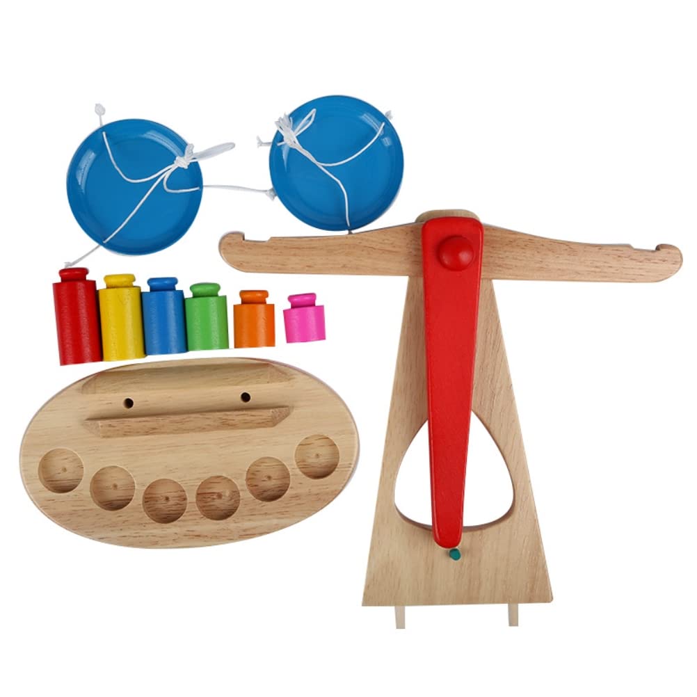 Balanza de Juguete de Madera, Balanza de Aprendizaje de Matemáticas, Regalo de Educación Temprana para Niños, Juguete de Pesaje DIY para Niños
