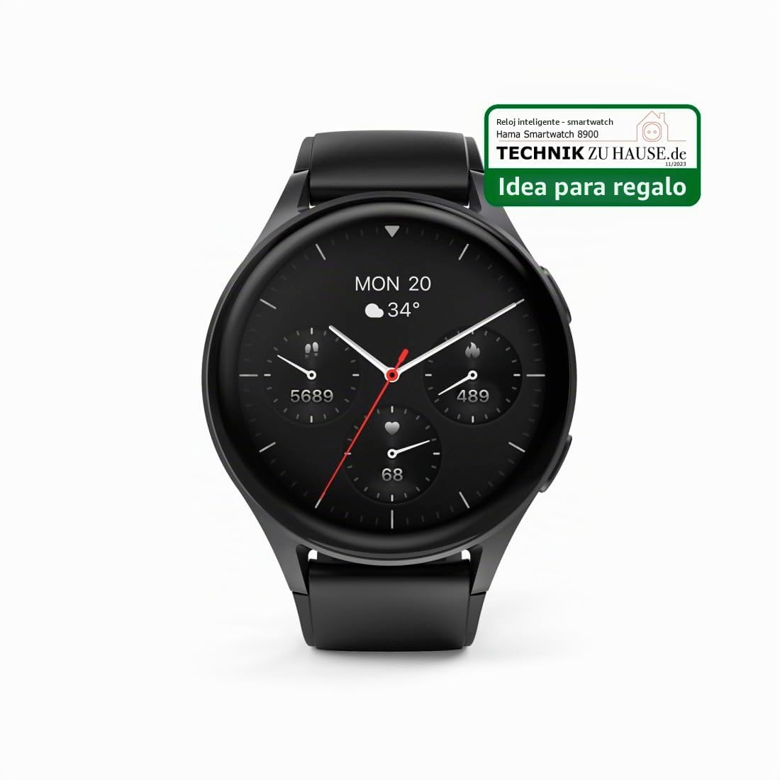 Hama | Smartwatch 8900 1,43" (Reloj Inteligente con GPS, Pantalla Táctil Amoled, Reloj Deportivo, Batería Duradera, Compatible con Android e iOS, Resistente al Agua, Controlable con App) Color Negro