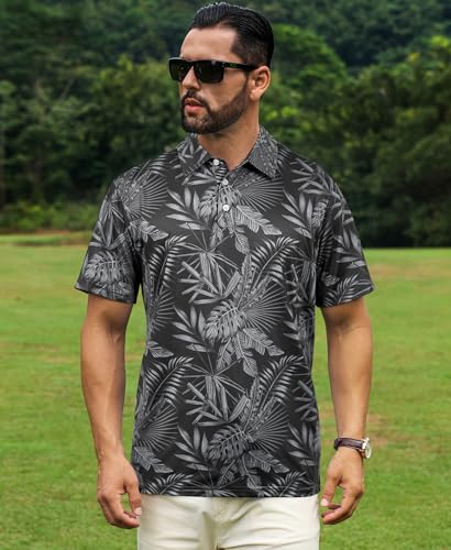 ELETOP Men's Golf Polo Shirts Short Sleeve Moisture Wicking Hawaiian Tropical Polos Performance Golf Shirts for Men Dry Fit4