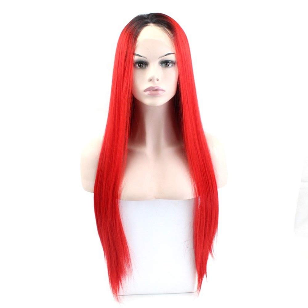 Perruque avant en dentelle tissée main 16" | Dégradé rouge noir haute qualité