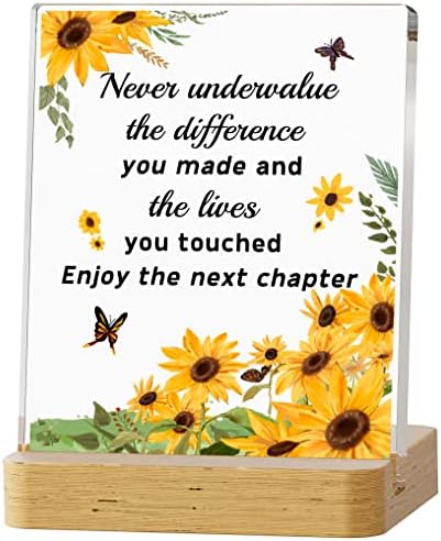 Coworker Gifts for Women Men 6X4 Retirement Gifts Leaving Gift New Job Sunflower Going Away Gift for Boss Leader Lady Farewell Gifts Birthday Christmas Desk Plaque for Home Office