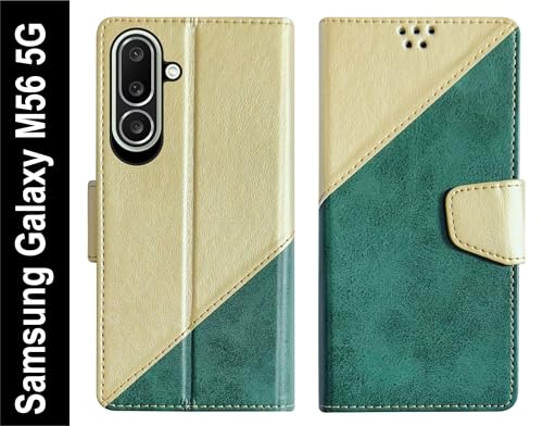 Image of SBMS Flip Cover for Samsung Galaxy M56 5G 6.7 Inch Back Cover Case with Magnatic Closure | Inbuilt Stand | Card & Money Pocket (MultiGreen)