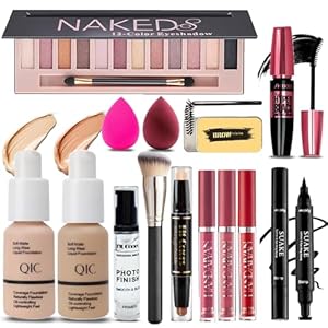 All in One Makeup Kit for Women Full Kit, 12 Colors Eyeshadow, Foundation & Primer, Lipsticks, Eyeliner, Mascara, Contour Stick, Brow Soap, Makeup Brush & Sponge, Make Up Gift Set for Women, Teens