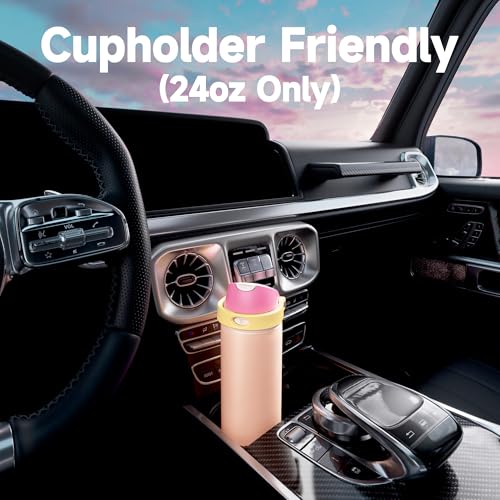 Image of 24 oz Insulated Water Bottle for Women: Meoky Stainless Steel Metal Water Bottle with 2-in-1 Straw and Spout Lid - Leak Proof, Cold for 24 Hours, Protective Silicone Base, BPA-Free for School, Coral