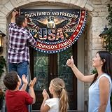 NAZENTI Personalized 250 Years of Freedom Flag, Custom 250 Year American Anniversary Banner with Family Name, 250th American Anniversary Decorations, Patriotic Banner Gifts for Family, Friend A02