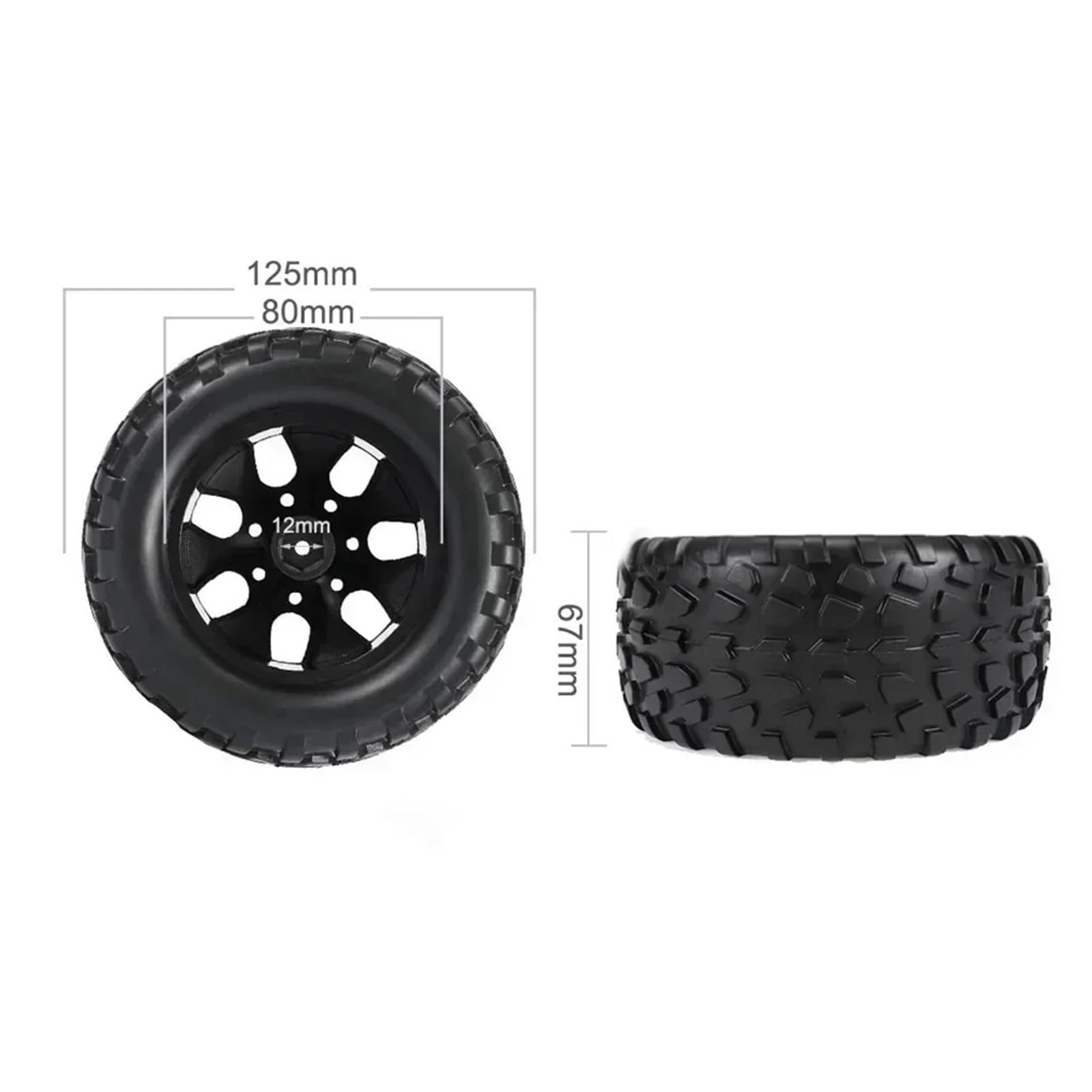 Per Traxxas Per Himoto Per HSP Per HPI Per Redcat 1/10 125mm Gomma RC Monster Truck Pneumatici Cerchioni 12mm Esagonale Con 4mm Dadi Bloccaggio Accessori Giocattoli Rc