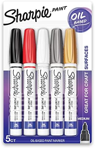 Sharpie Oil-Based Paint Markers, Medium Point, Assorted & Metallic Colors, 5 Count - Great for Rock Painting